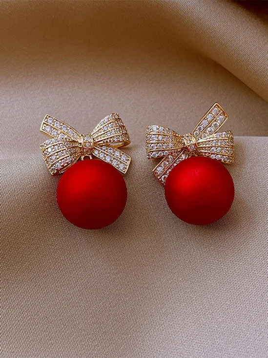 Rhinestone Bowknot Christmas Elegant Valentine's Day Dangle Earrings