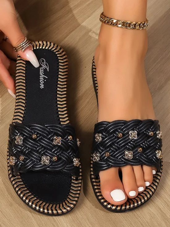 Casual Summer Pu Plain Slide Sandals