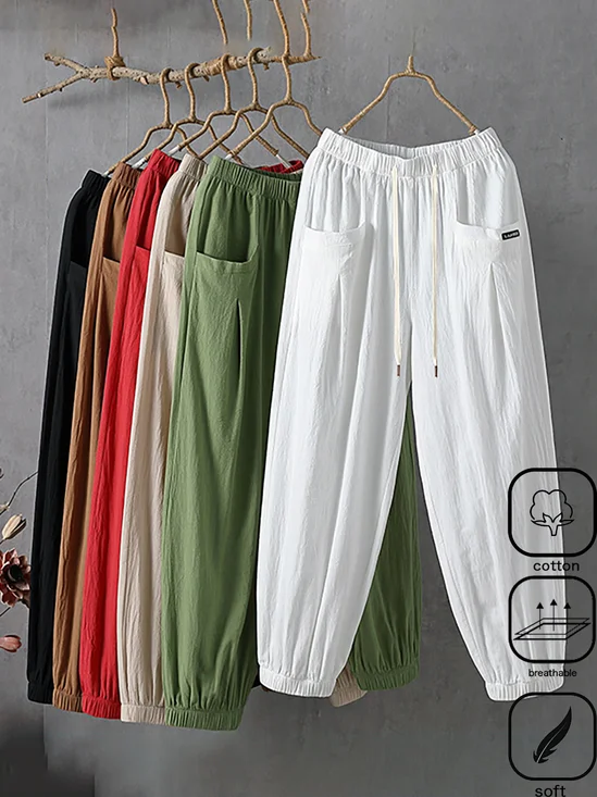 Cotton Pocket Stitching Casual Loose Pants
