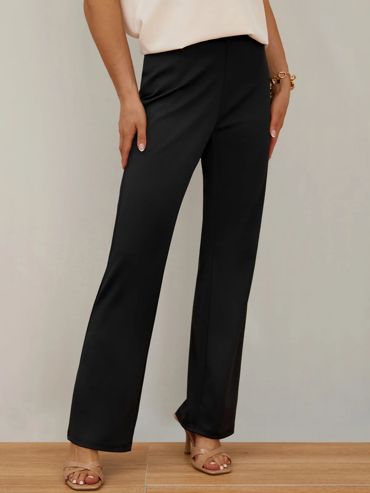 Daily Casual Plain Zipper Commuting Fashion H-Line Long Straight Pants