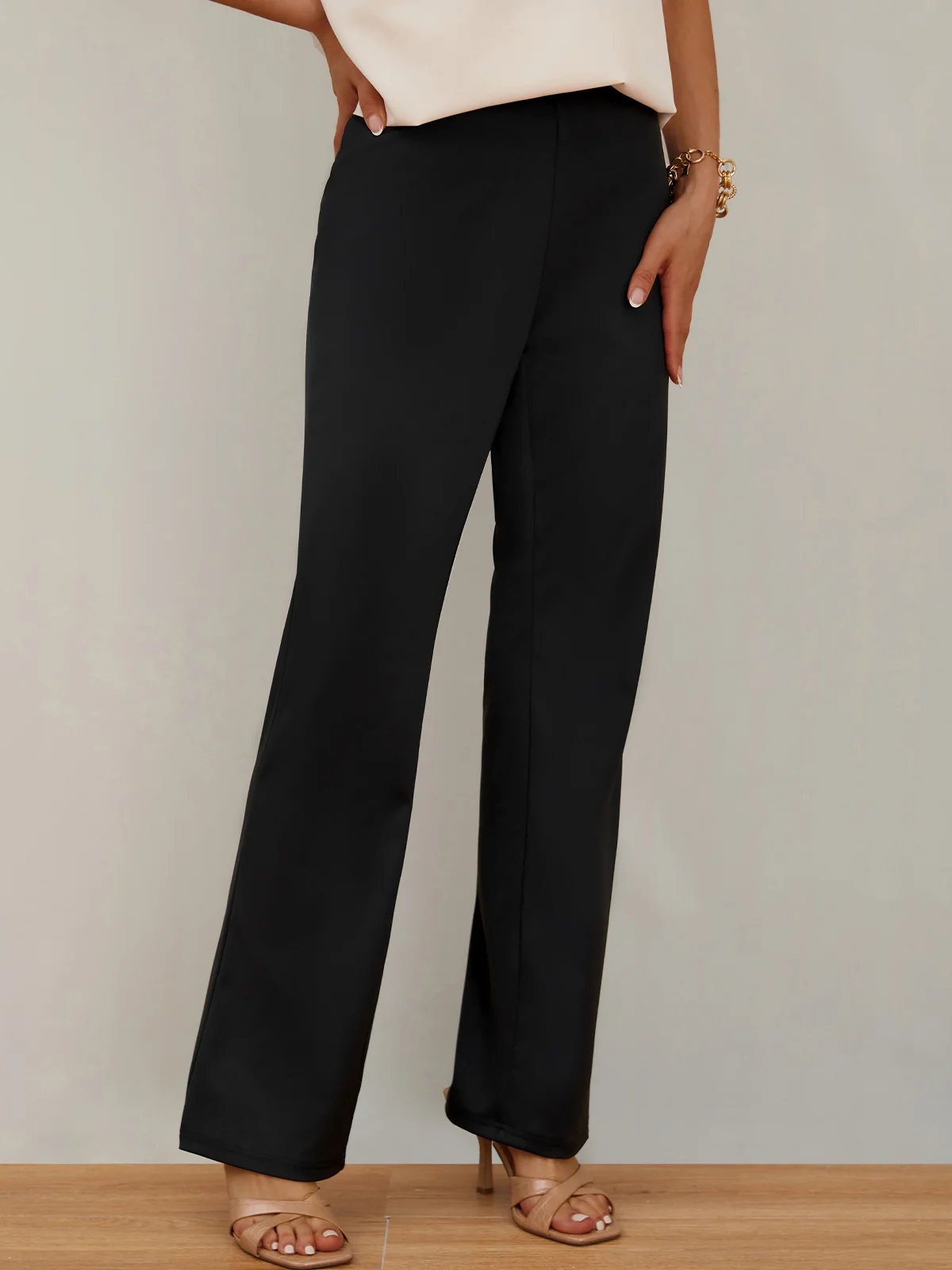 Daily Casual Plain Zipper Commuting Fashion H-Line Long Straight Pants