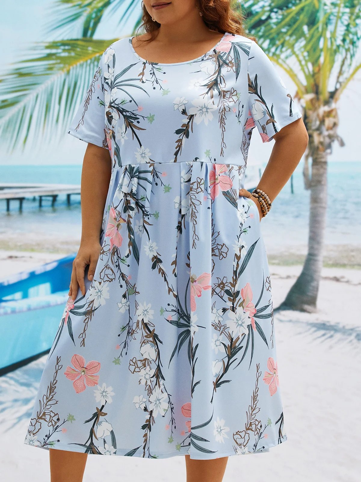 Plus Size Floral Short Sleeve Woven Dress