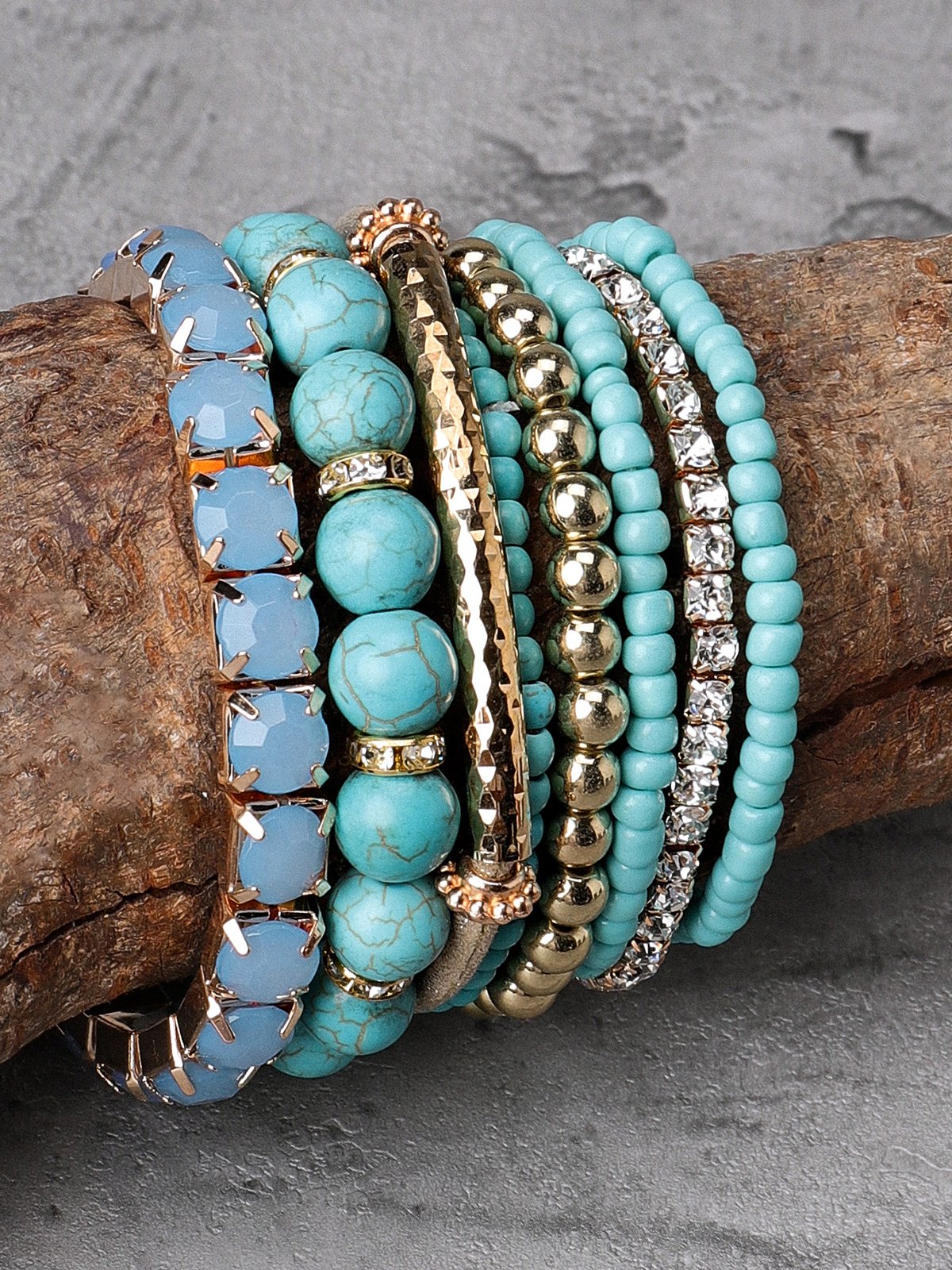 Ethnic Turquoise Crystal Beaded Layered Bracelet Boho Jewelry