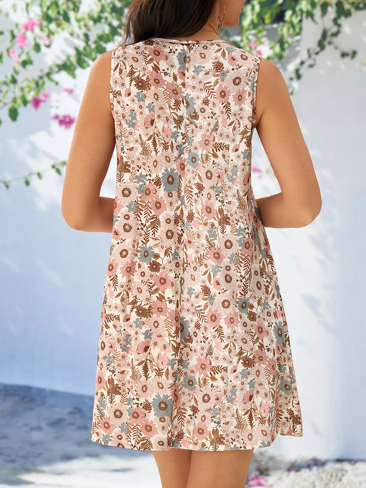 Casual Loose Floral V Neck Dress