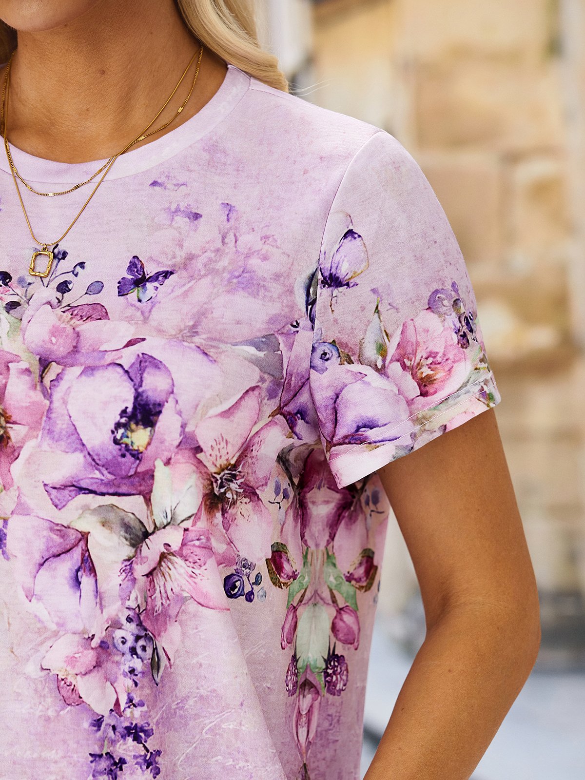 Floral Crew Neck Loose Casual T-Shirt