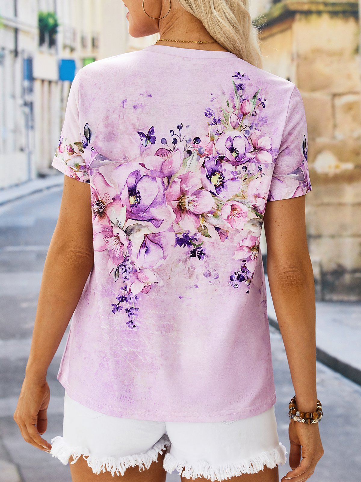 Floral Crew Neck Loose Casual T-Shirt