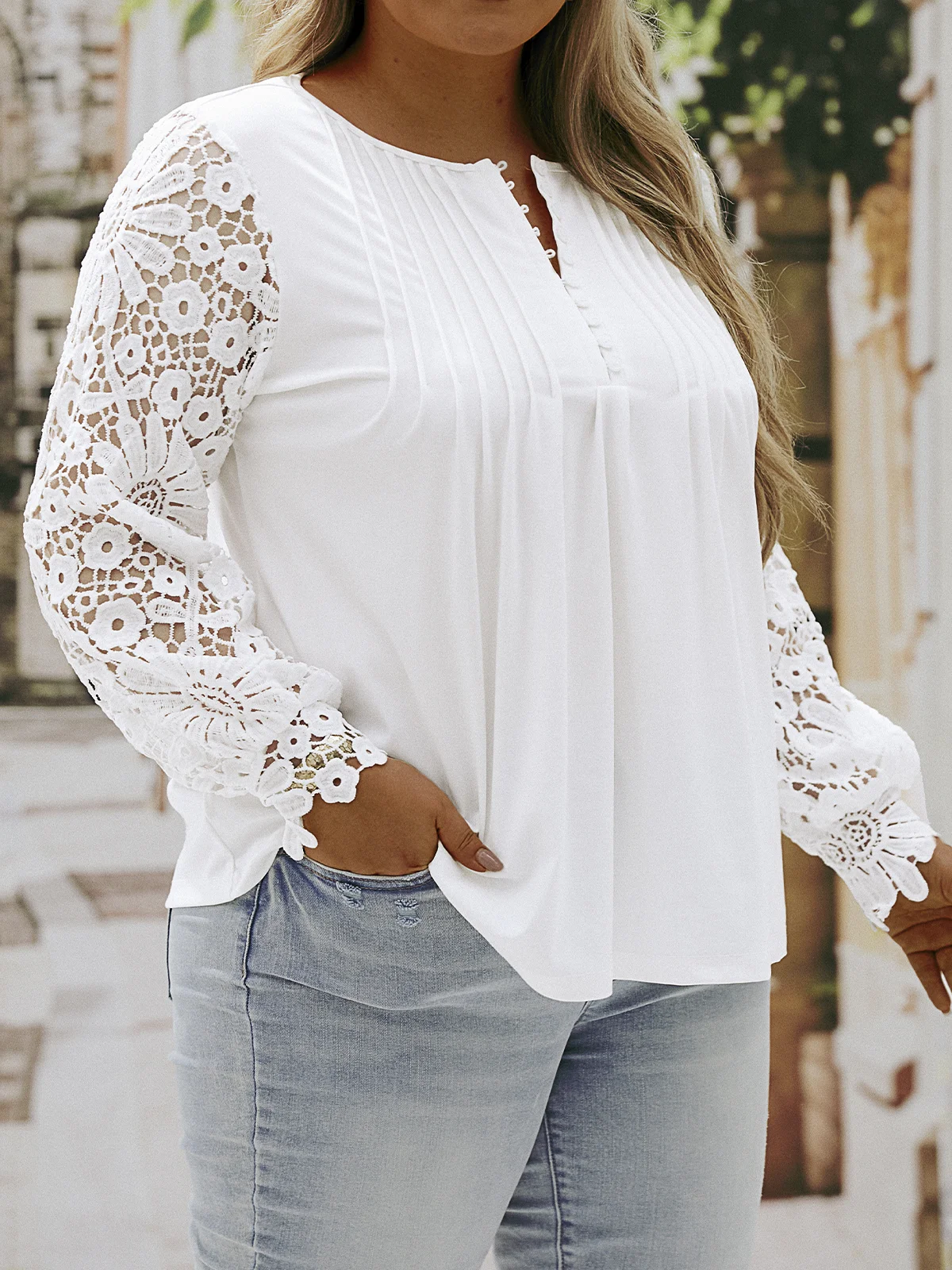 Plus Size Elegant Loose Jersey Half Open Collar Top