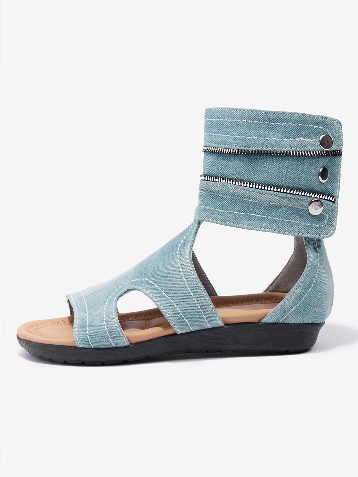 Blue Hollow out Button Denim Sandals Boots