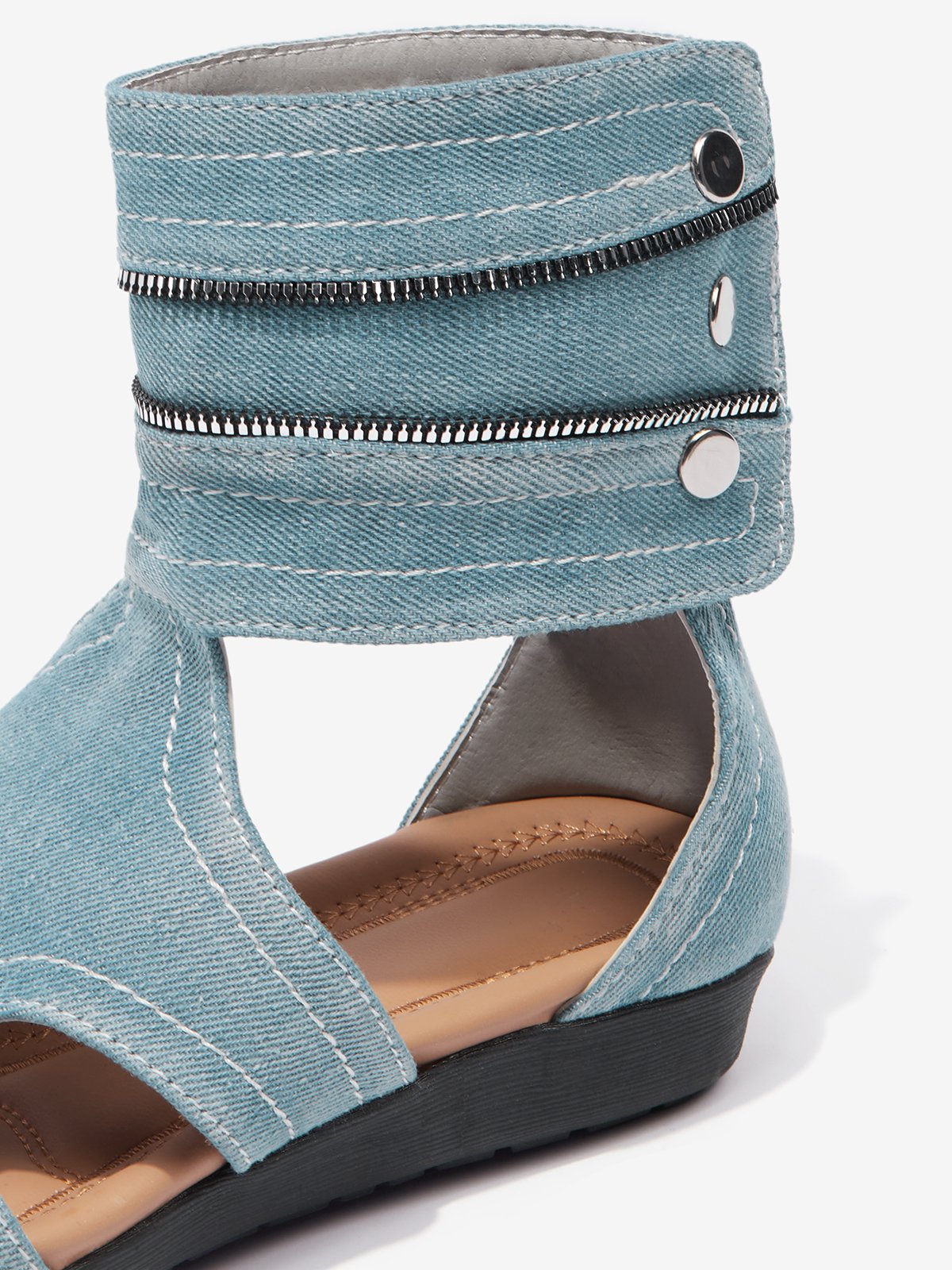 Blue Hollow out Button Denim Sandals Boots