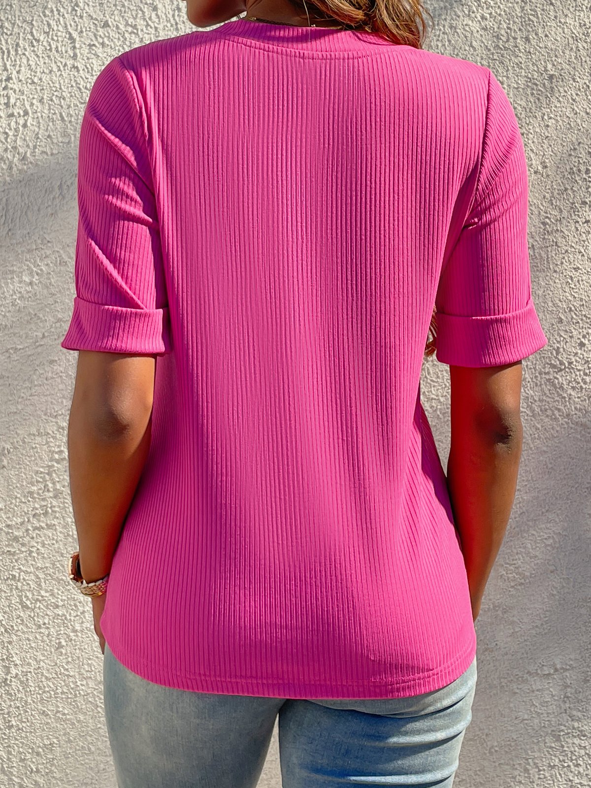 Regular Fit Plain Casual V Neck Half Sleeve T-Shirt