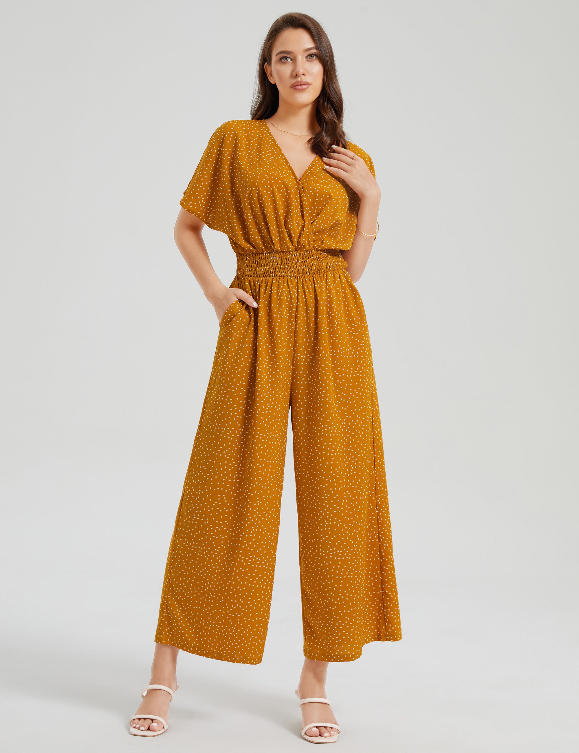 Loose Polka Dots Casual Cross Neck Jumpsuit