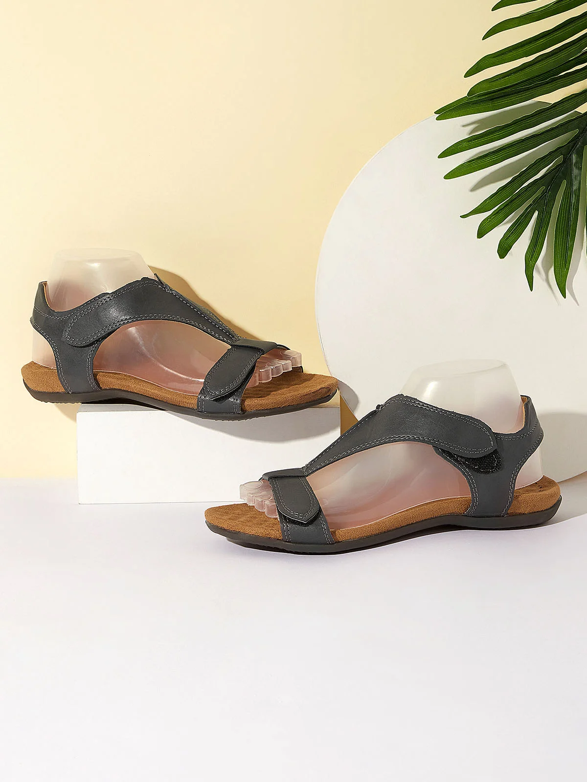 Retro Solid Color Casual Velcro Portable Sandals