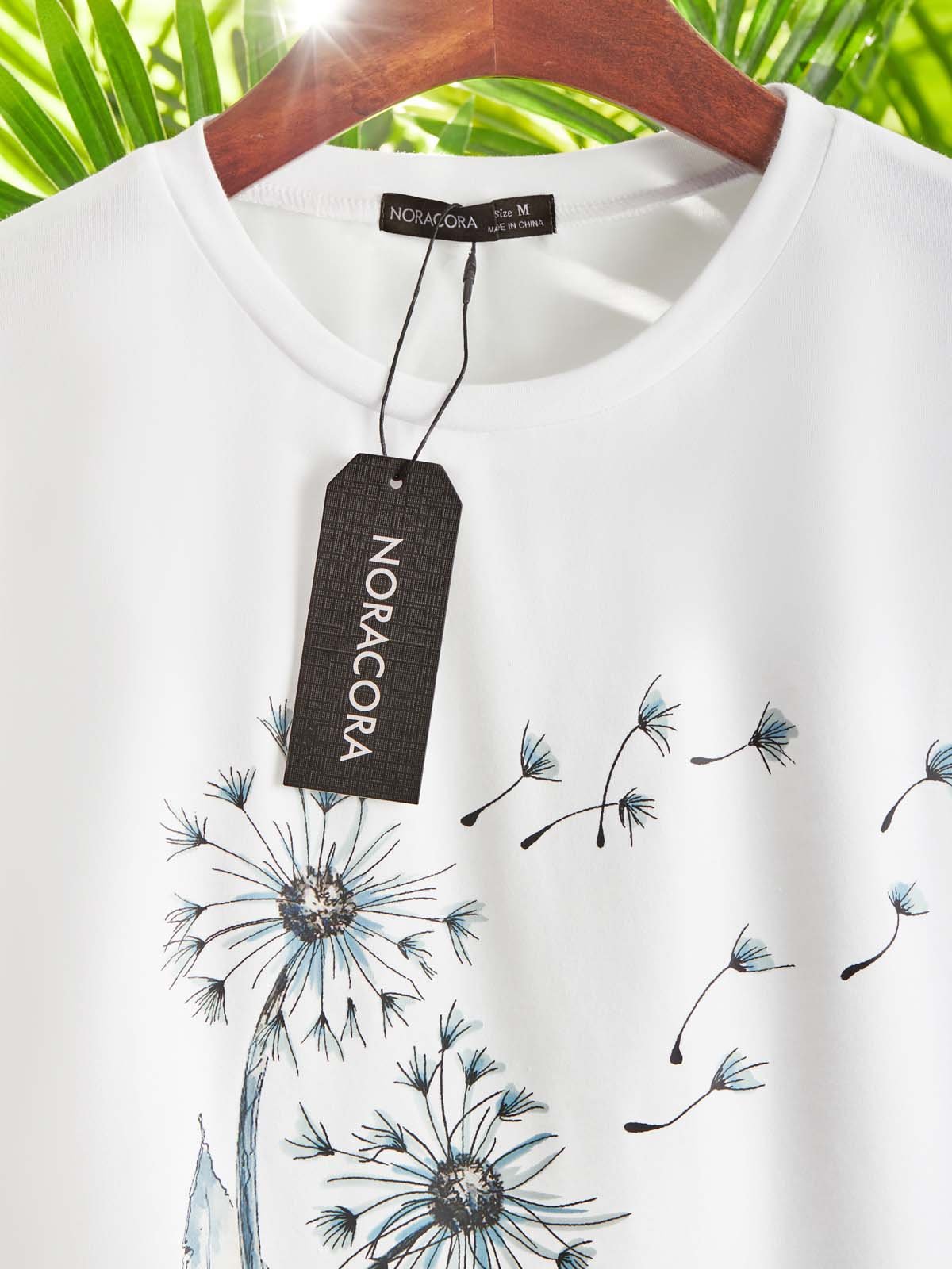 Casual Dandelion Short Sleeve Round Neck Printed Top T-shirt