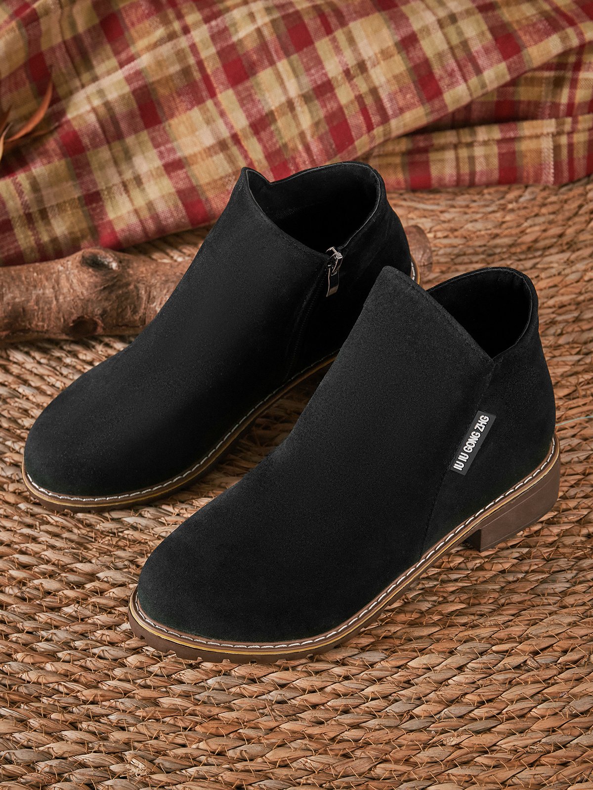 British Style Round Toe Comfortable Zip Low Heel Booties