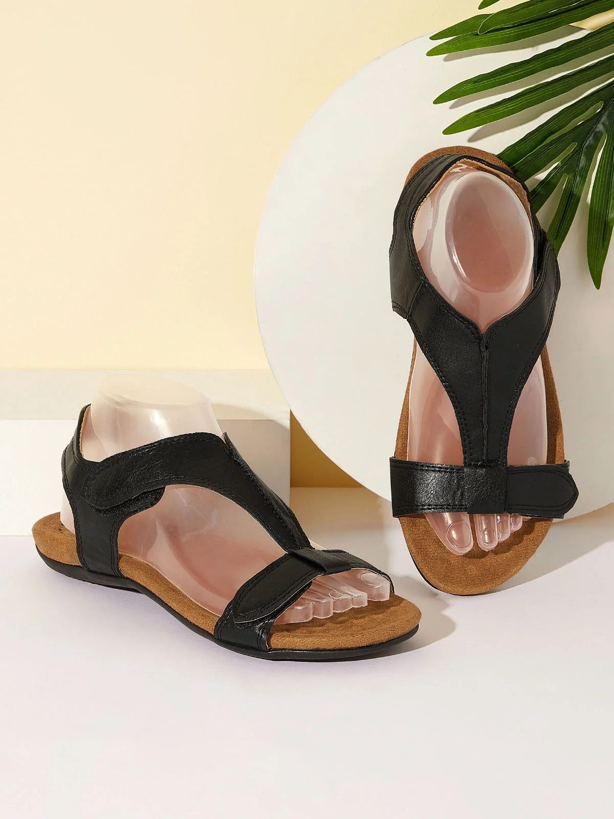 Retro Solid Color Casual Velcro Portable Sandals