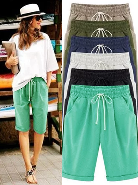 Women Casual Linen & Cotton Bottoms Shorts