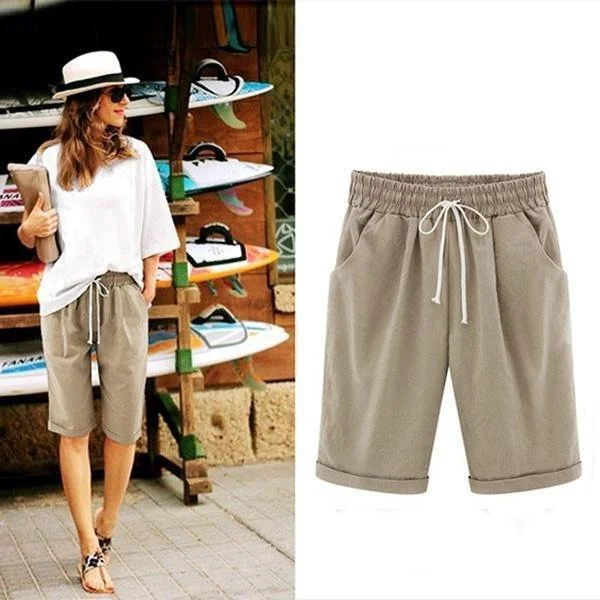 Women Casual Linen & Cotton Bottoms Shorts