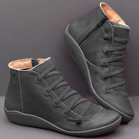 Women Leather Flat Heel PU Boots