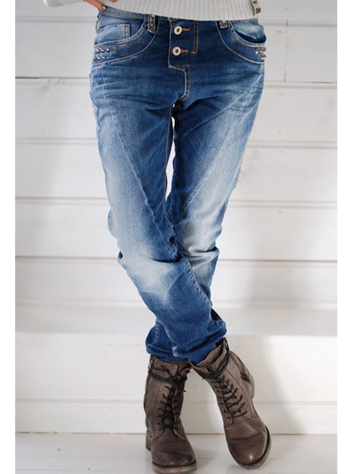 Blue Denim DipDyed Casual Jeans zolucky