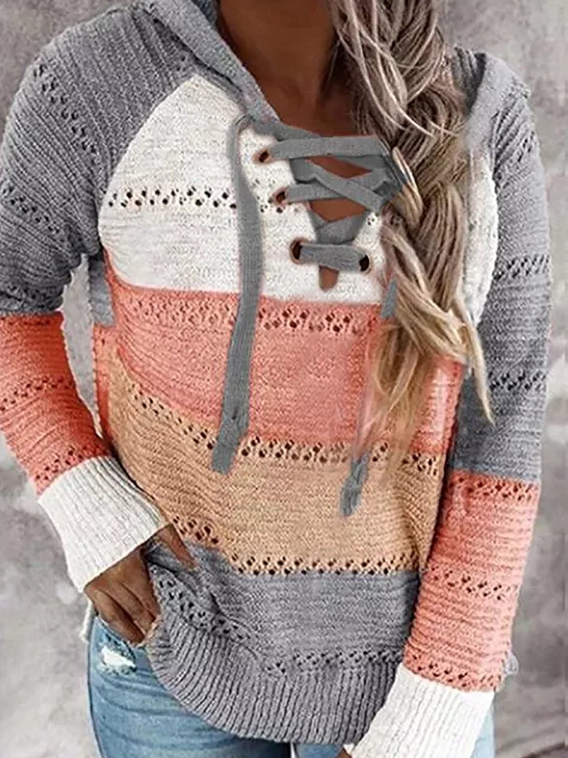 Color-Block Shift Long Sleeve Casual Sweater