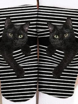 Halloween Cotton Striped Cat Printed Socks Plus Size