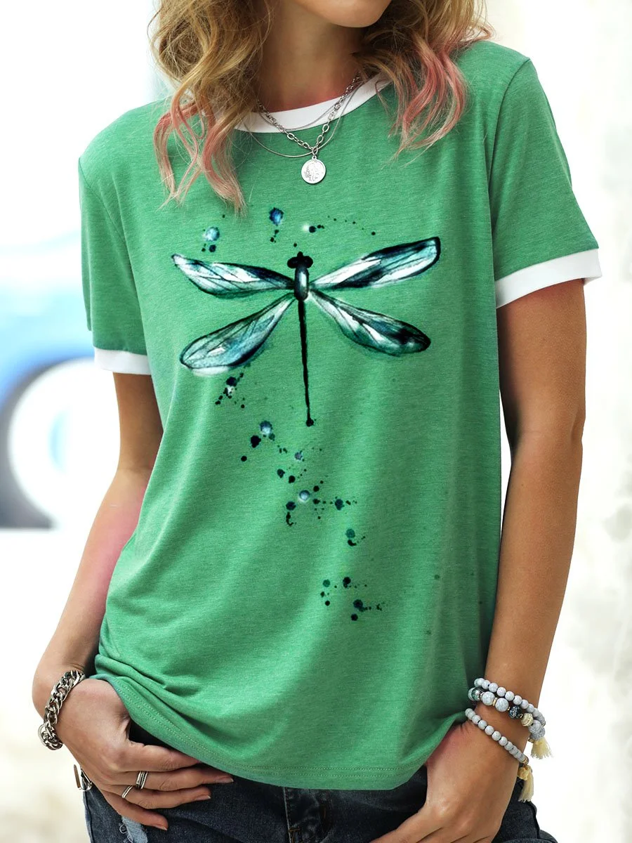 Dragonfly Pattern  Summer Cotton Shirt & Top