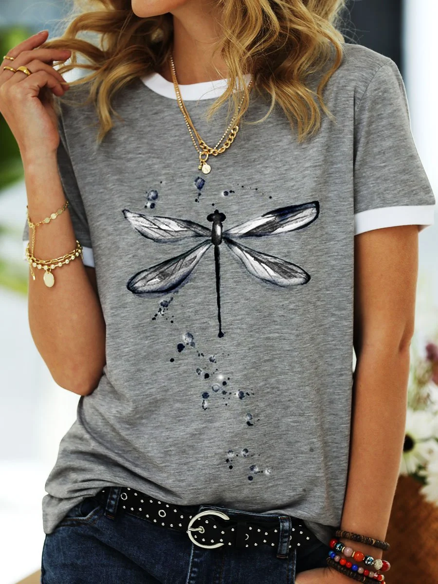 Dragonfly Pattern  Summer Cotton Shirt & Top