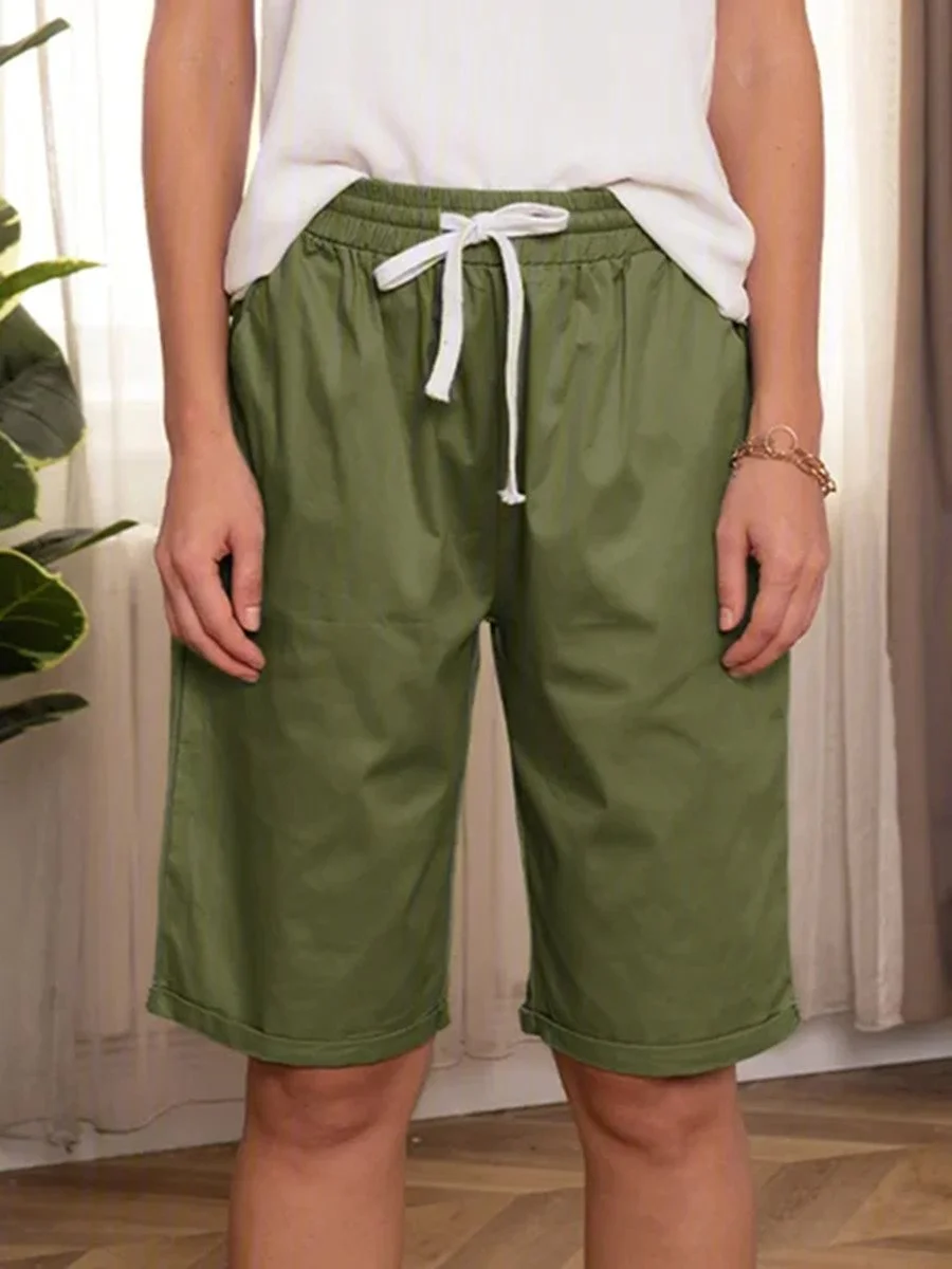 Women Casual Linen & Cotton Bottoms Shorts