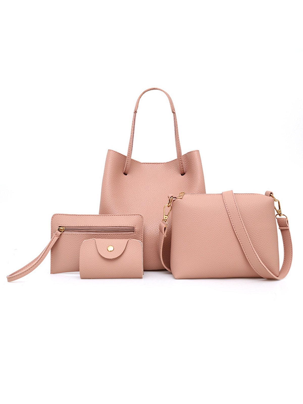 Simple Casual Work 4PCS Set PU Magnetic Closure Crossbody Bag Tote Clutch Purse Shoulder Handbag