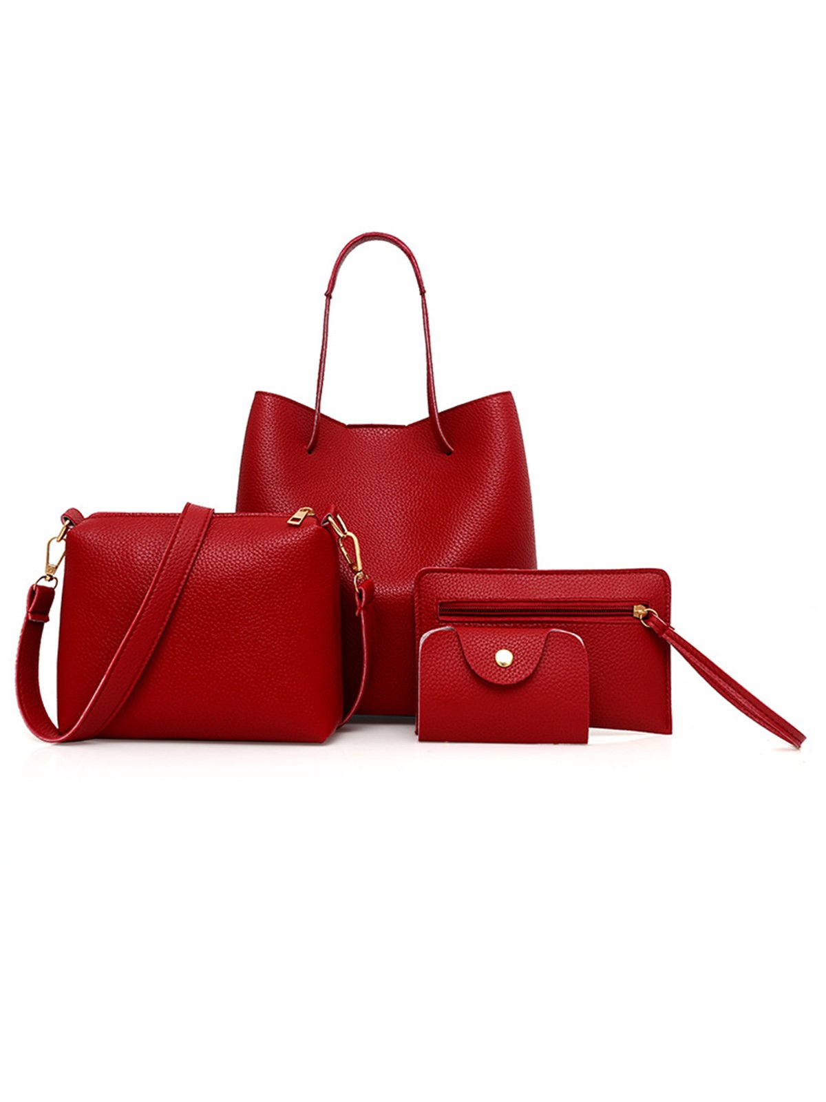 Simple Casual Work 4PCS Set PU Magnetic Closure Crossbody Bag Tote Clutch Purse Shoulder Handbag
