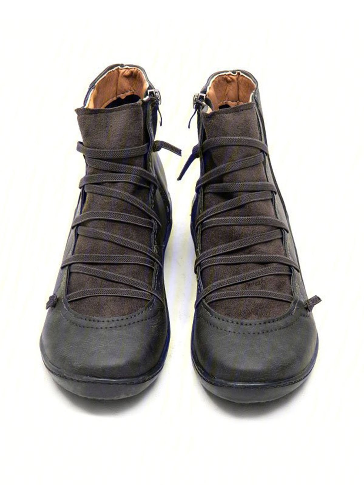 Women Leather Flat Heel PU Boots