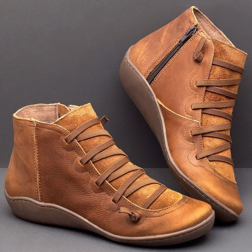 Women Leather Flat Heel PU Boots