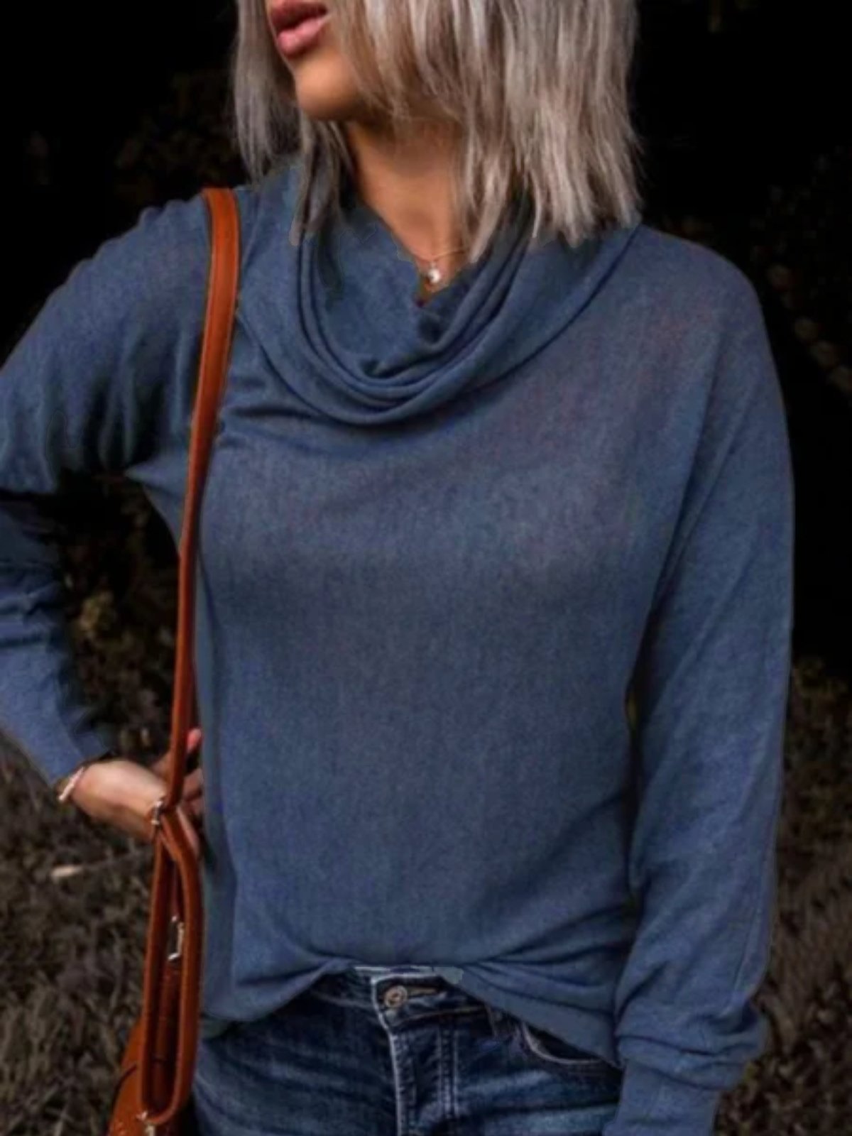 Long Sleeve Plus Size Cowl Neck Tops T-Shirts