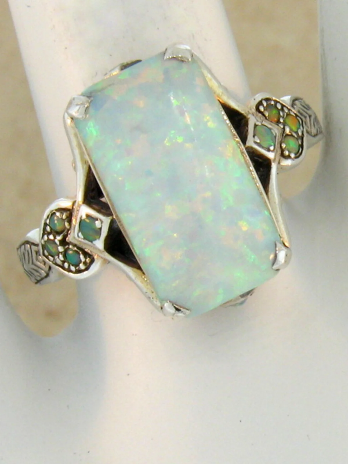 Vintage White Opal Ancient Silver Ring