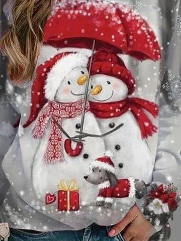 Christmas Snowman Casual Loosen Polyester Cotton Long Sleeve Sweatshirt