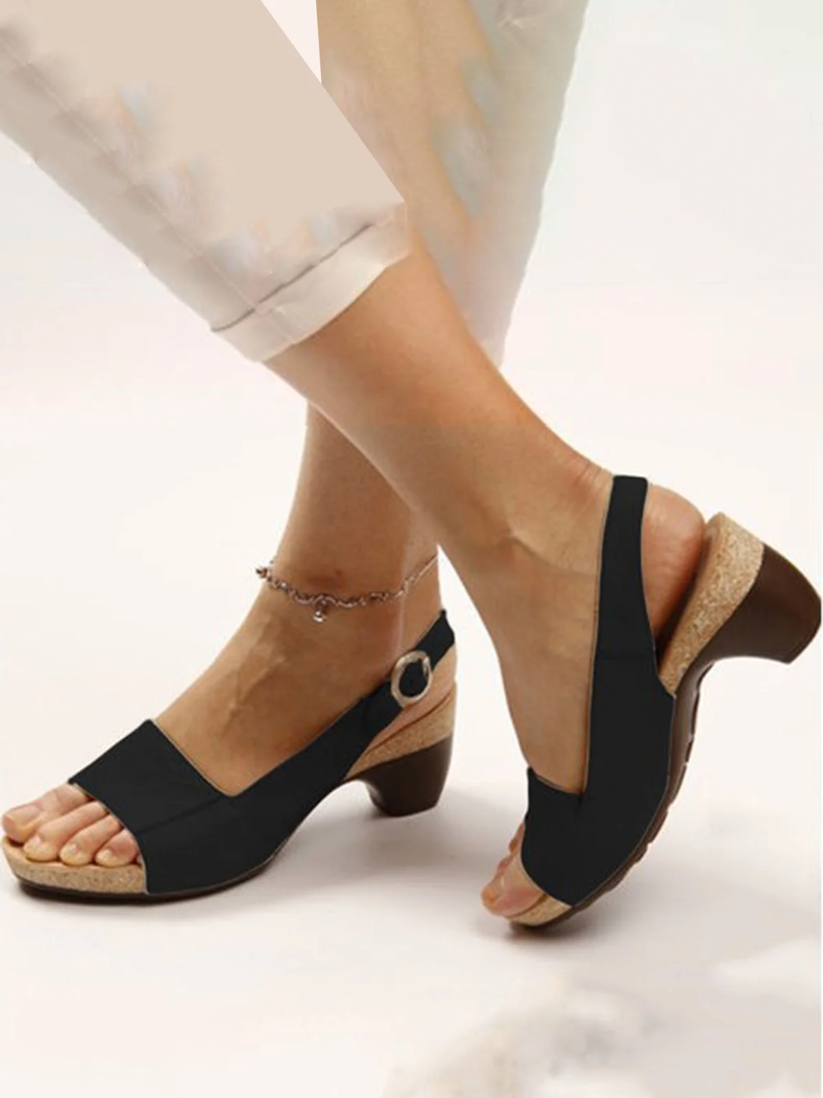 Retro Solid Simple Open Toe Chunky Heel Sandals