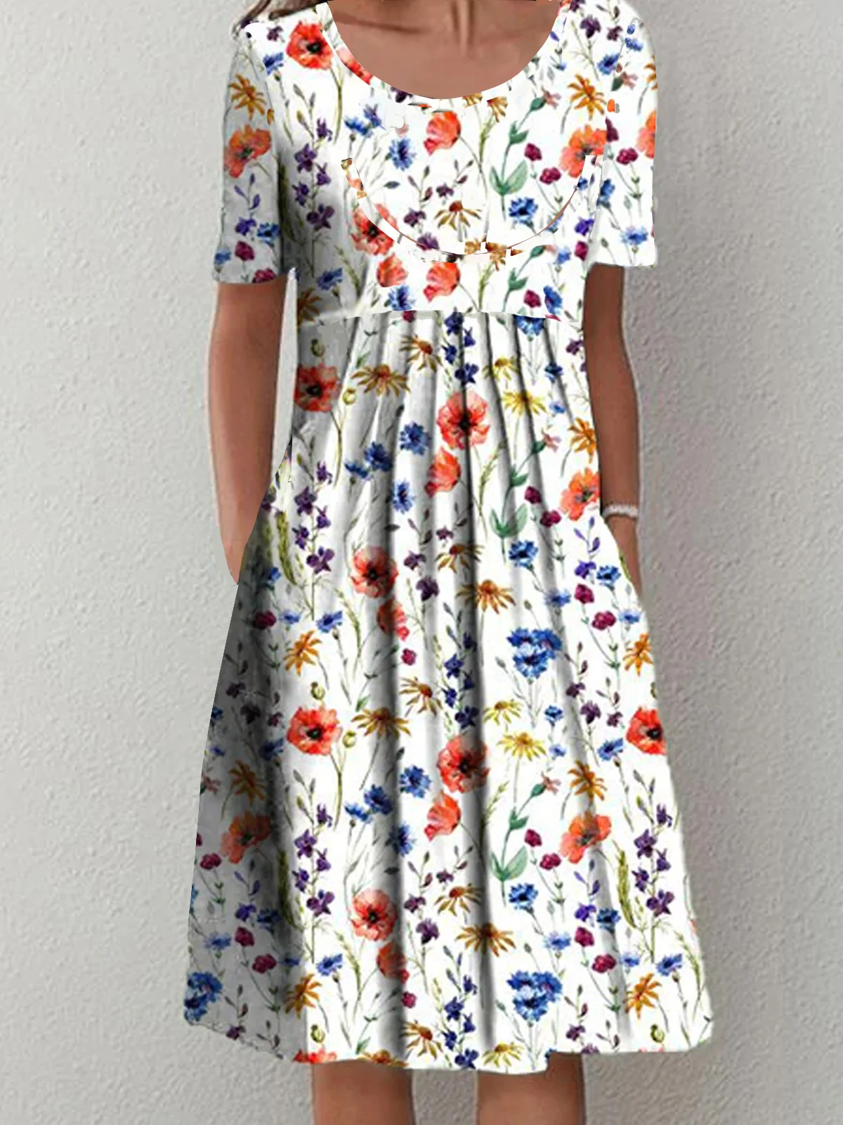  Casual  Loosen Short Sleeve Floral Dress