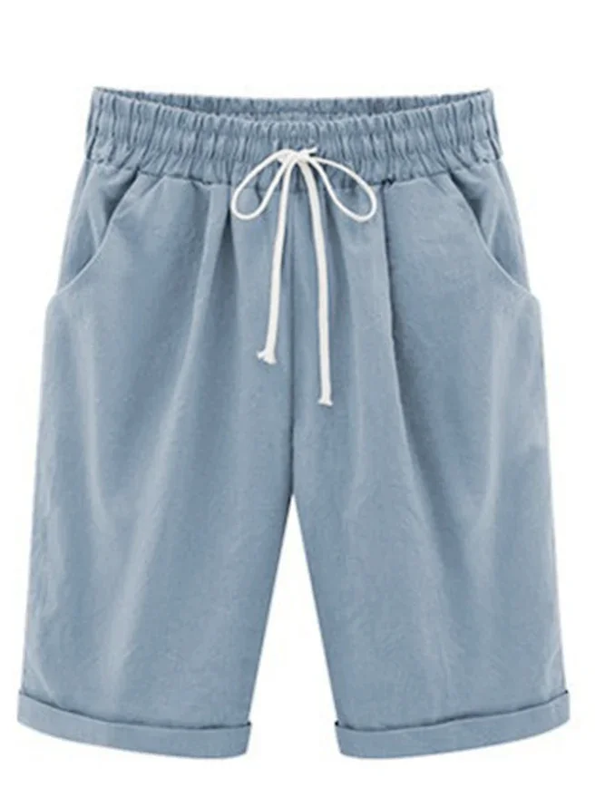 Women Casual Linen & Cotton Bottoms Shorts