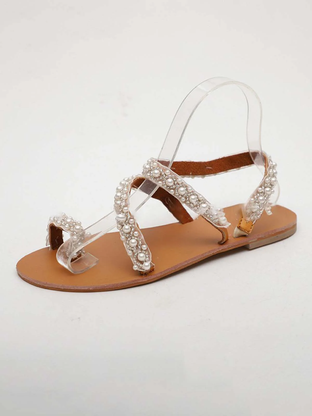 Women Boho Handmade Pearl Beach Sandals Bridal Shoes