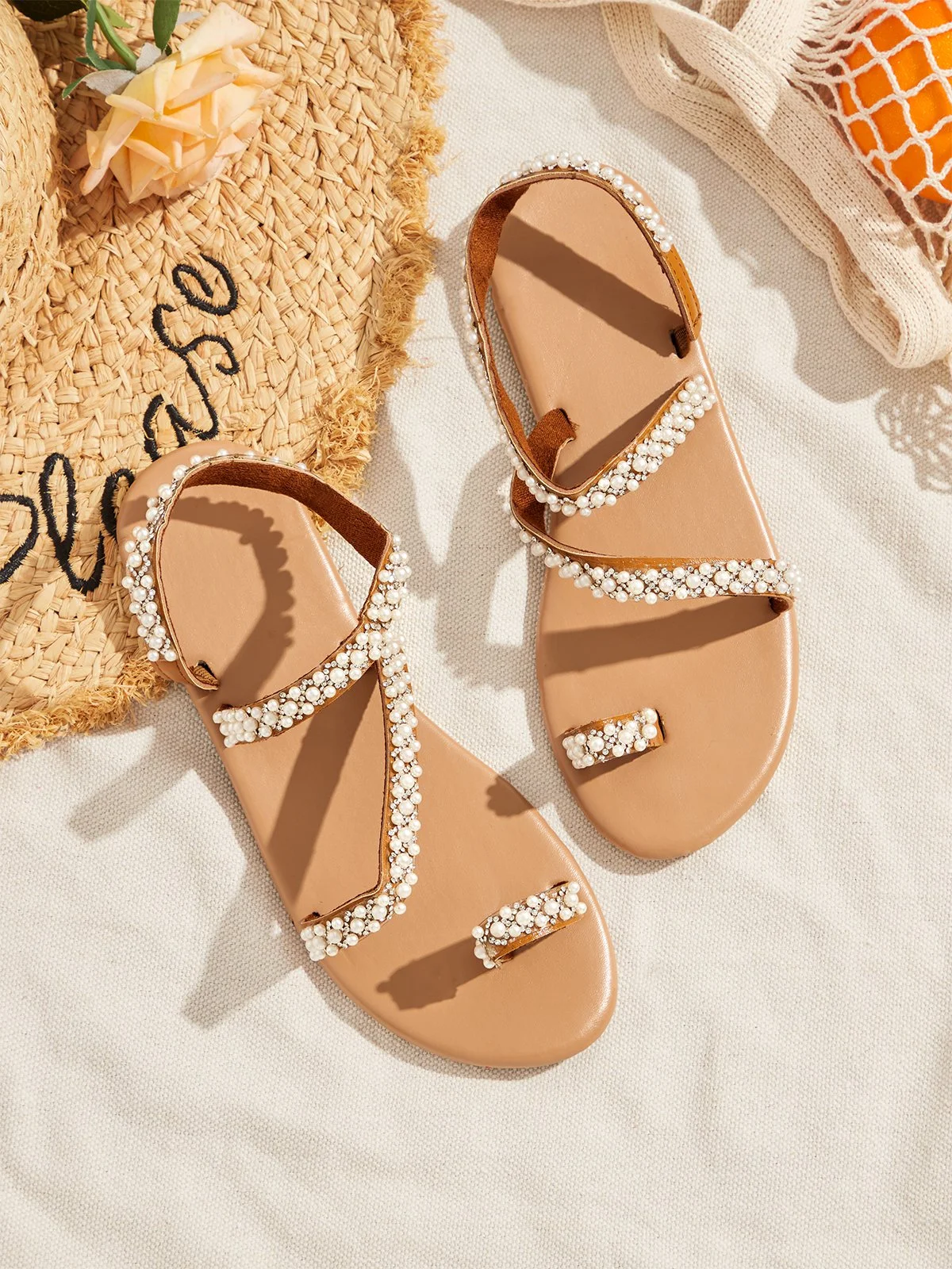 Women Boho Handmade Pearl Beach Sandals Bridal Shoes