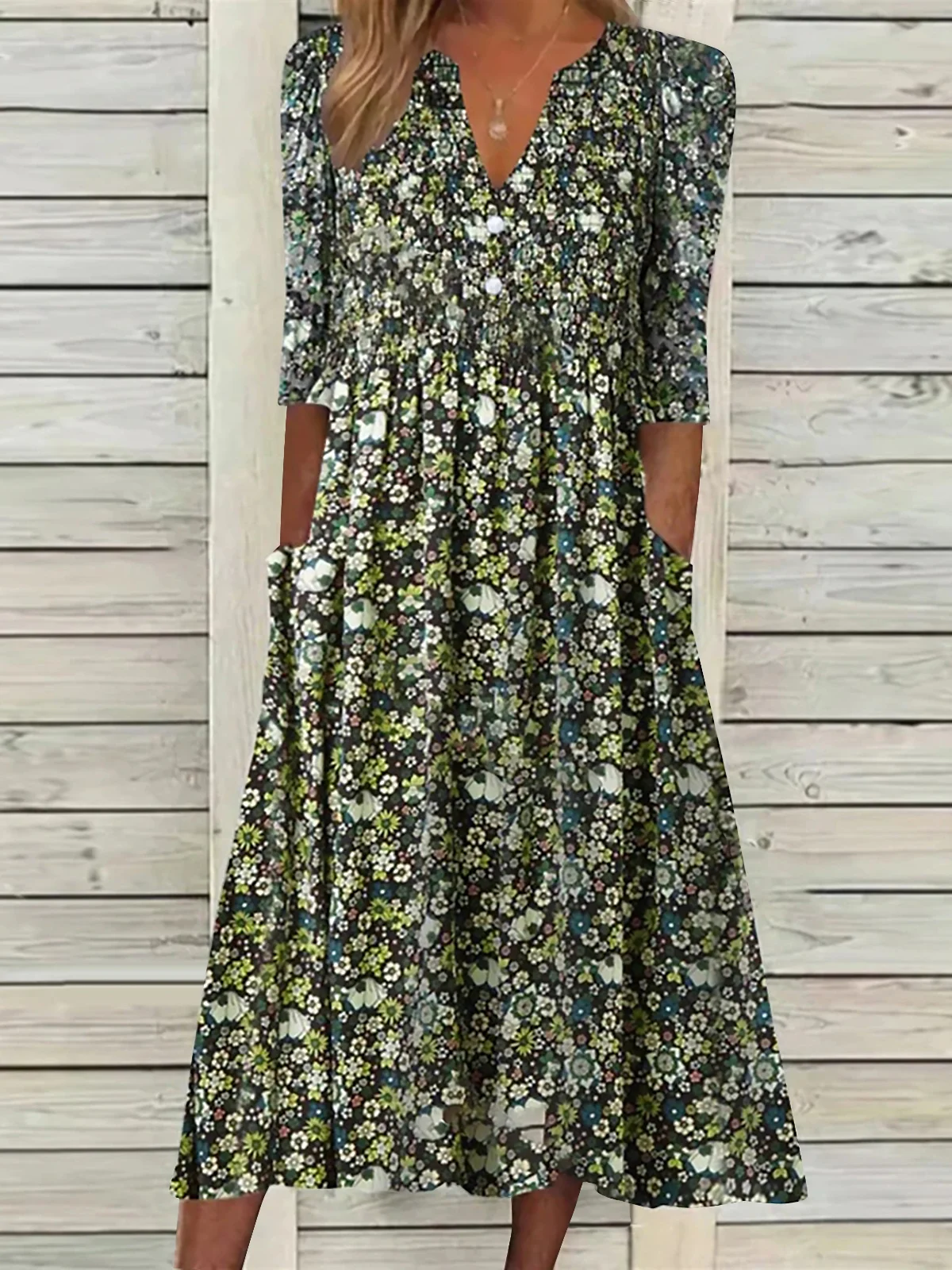 Casual Floral V neck Short Sleeve Dress