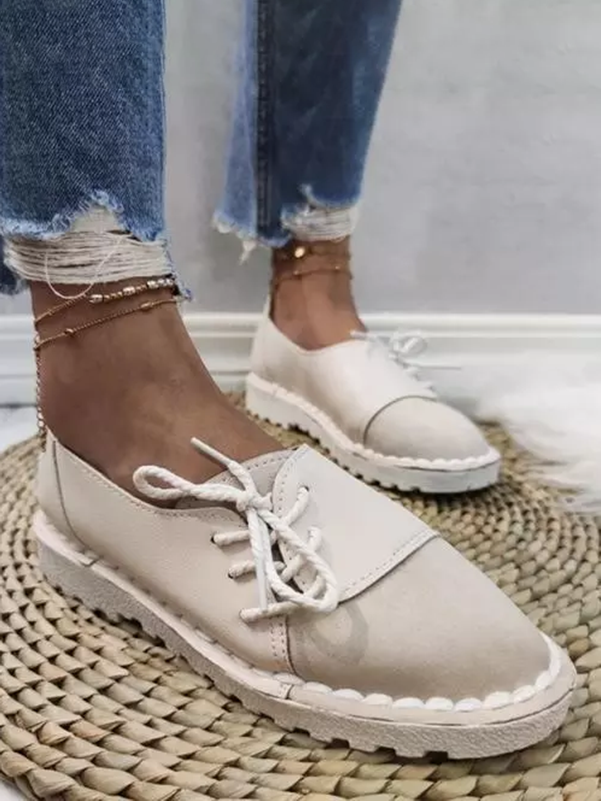 Casual Vintage Round Toe  All Season Flat