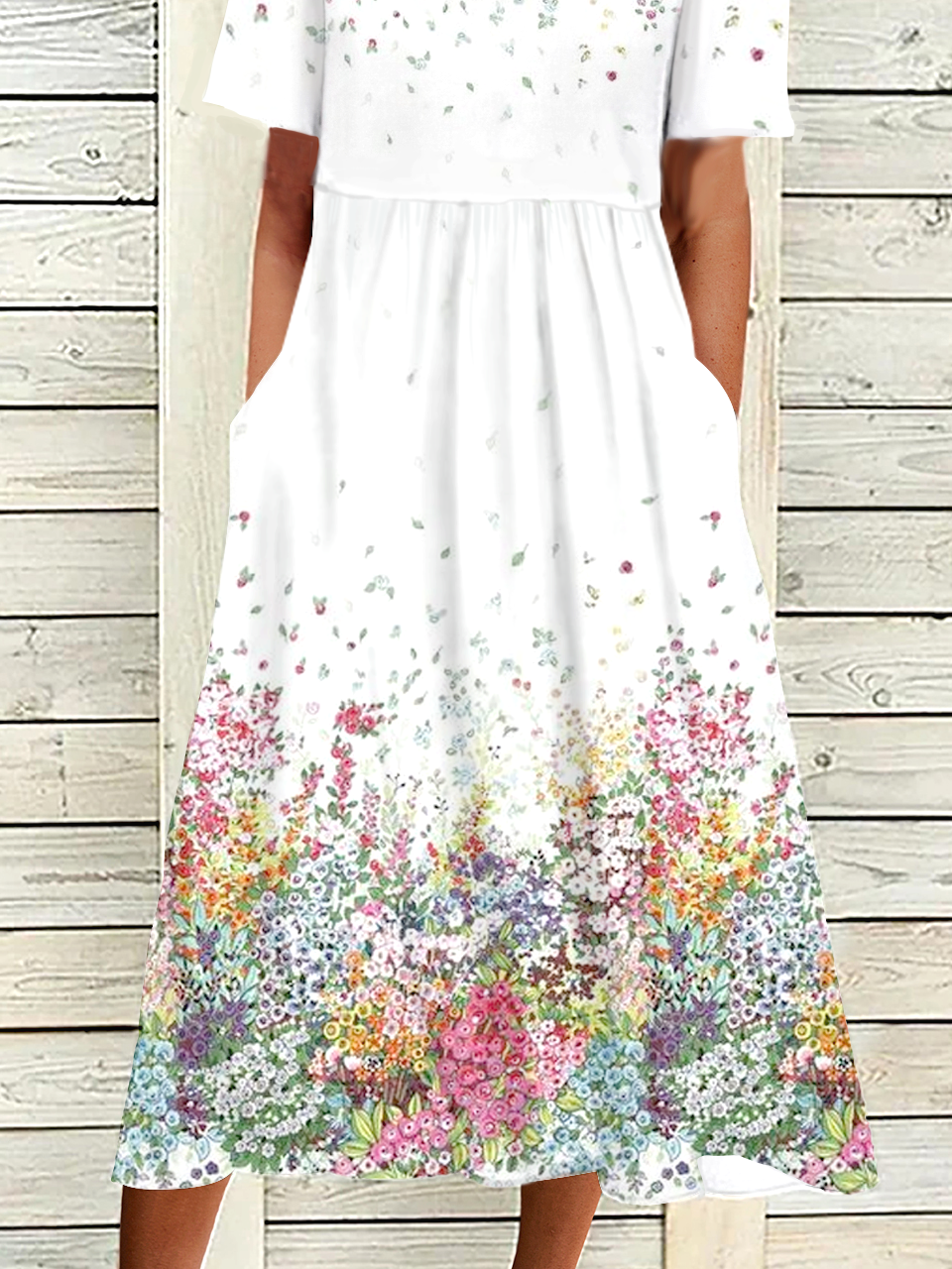 Daily Casual Floral Print Jersey Lightweight Short Sleeve Knit V neck Maxi Dress