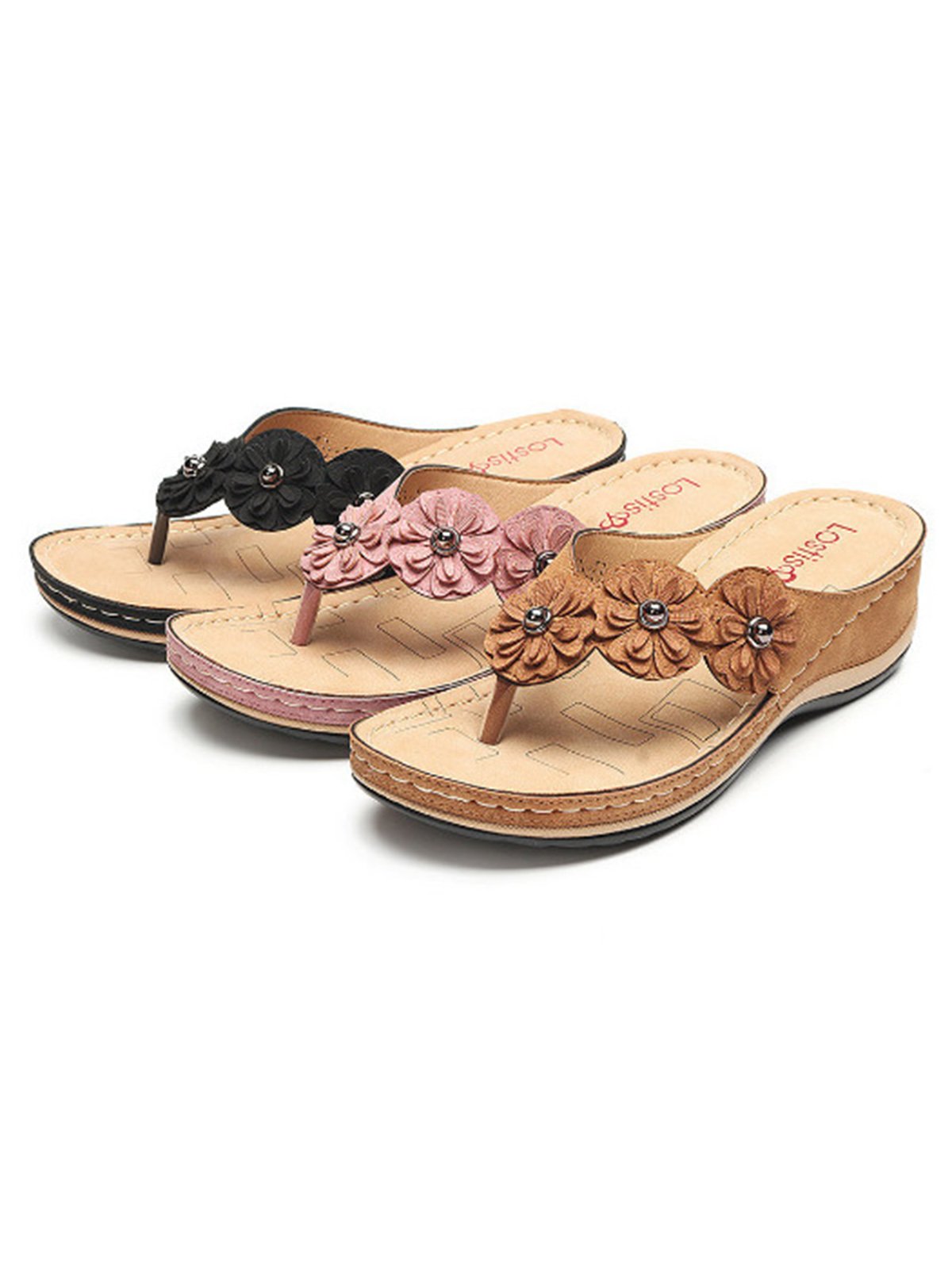 Vintage Floral Casual Wedge Flip-Flops