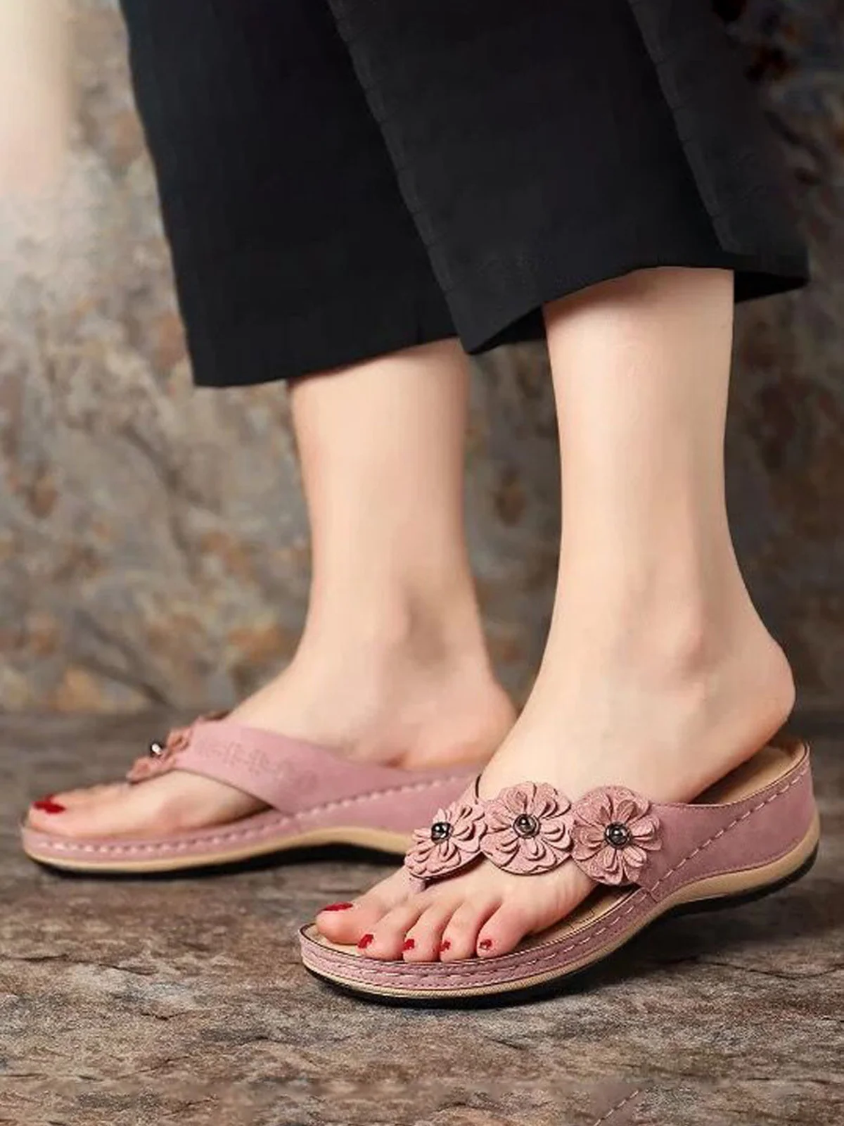 Vintage Floral Casual Wedge Flip-Flops