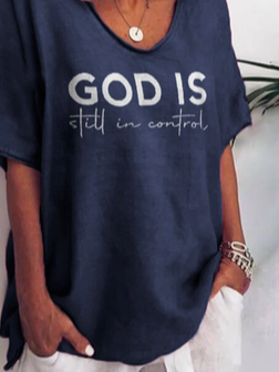 V Neck Casual Letter T-Shirt