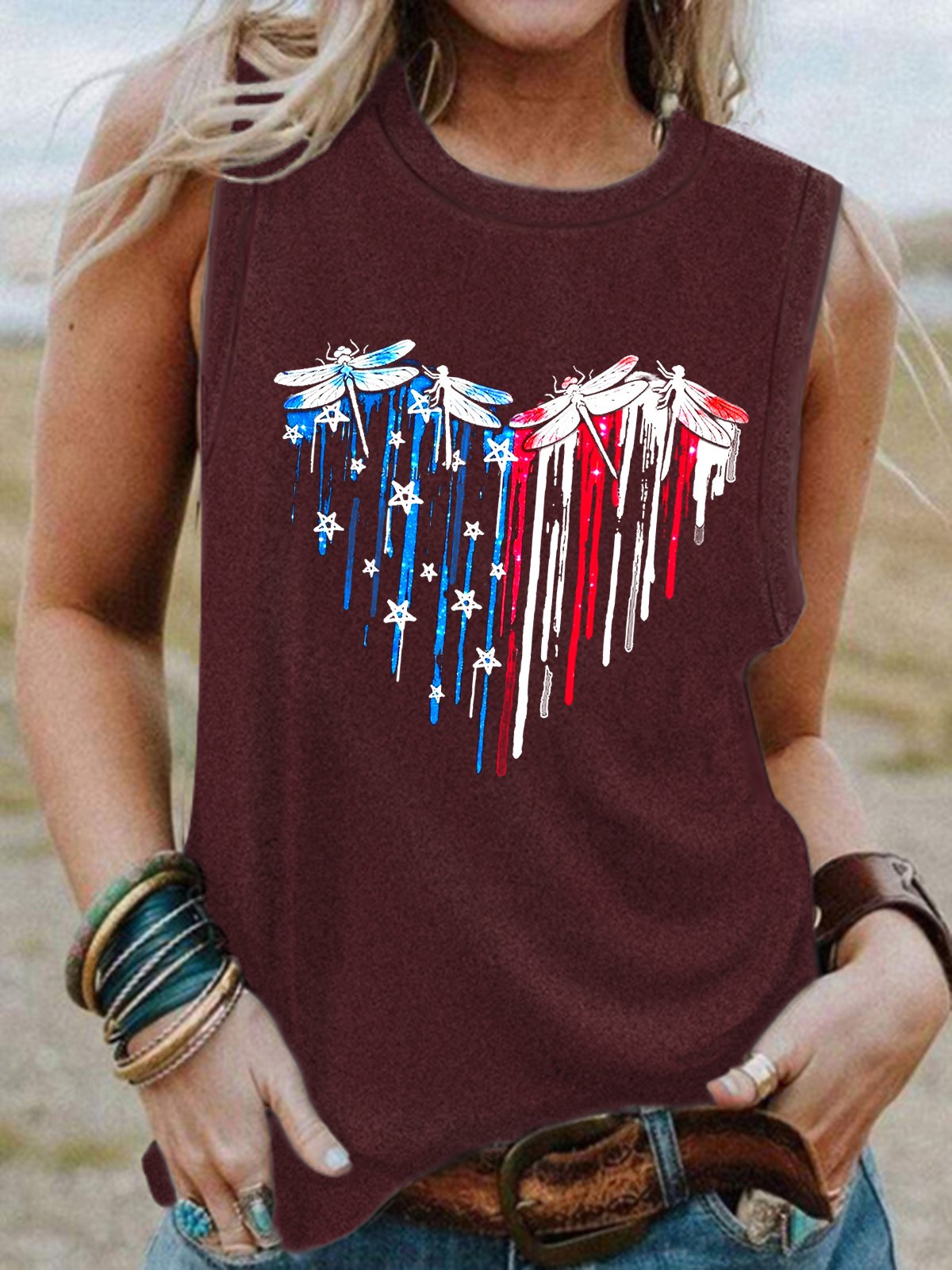 American flag Dragonfly Casual Tank & Cami