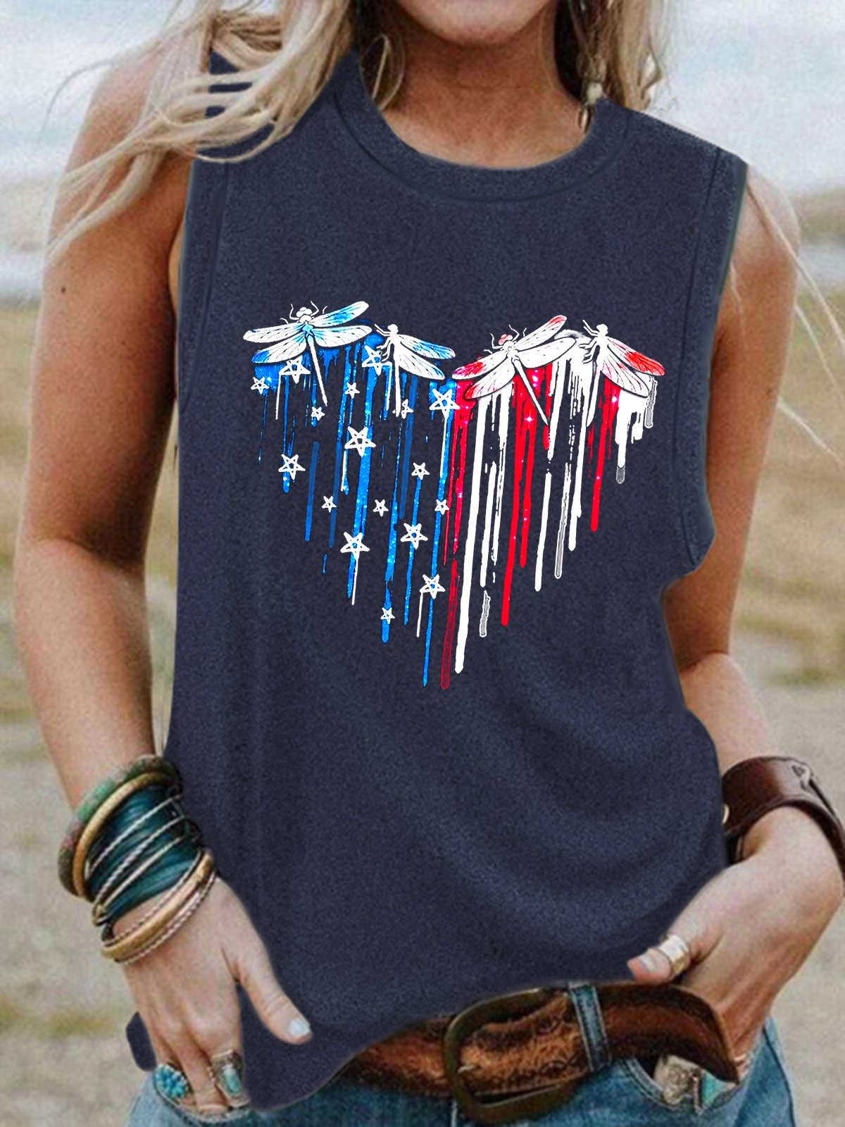 American flag Dragonfly Casual Tank & Cami