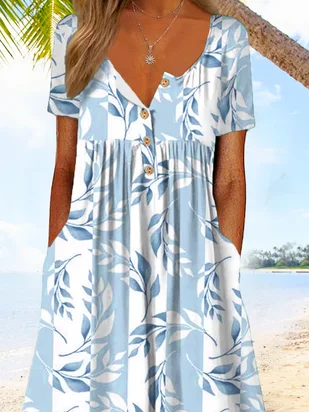 Casual Floral Short Sleeve T-shirt Dress