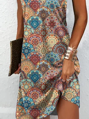 Casual Printed Hippie Sleeveless Halter Dress